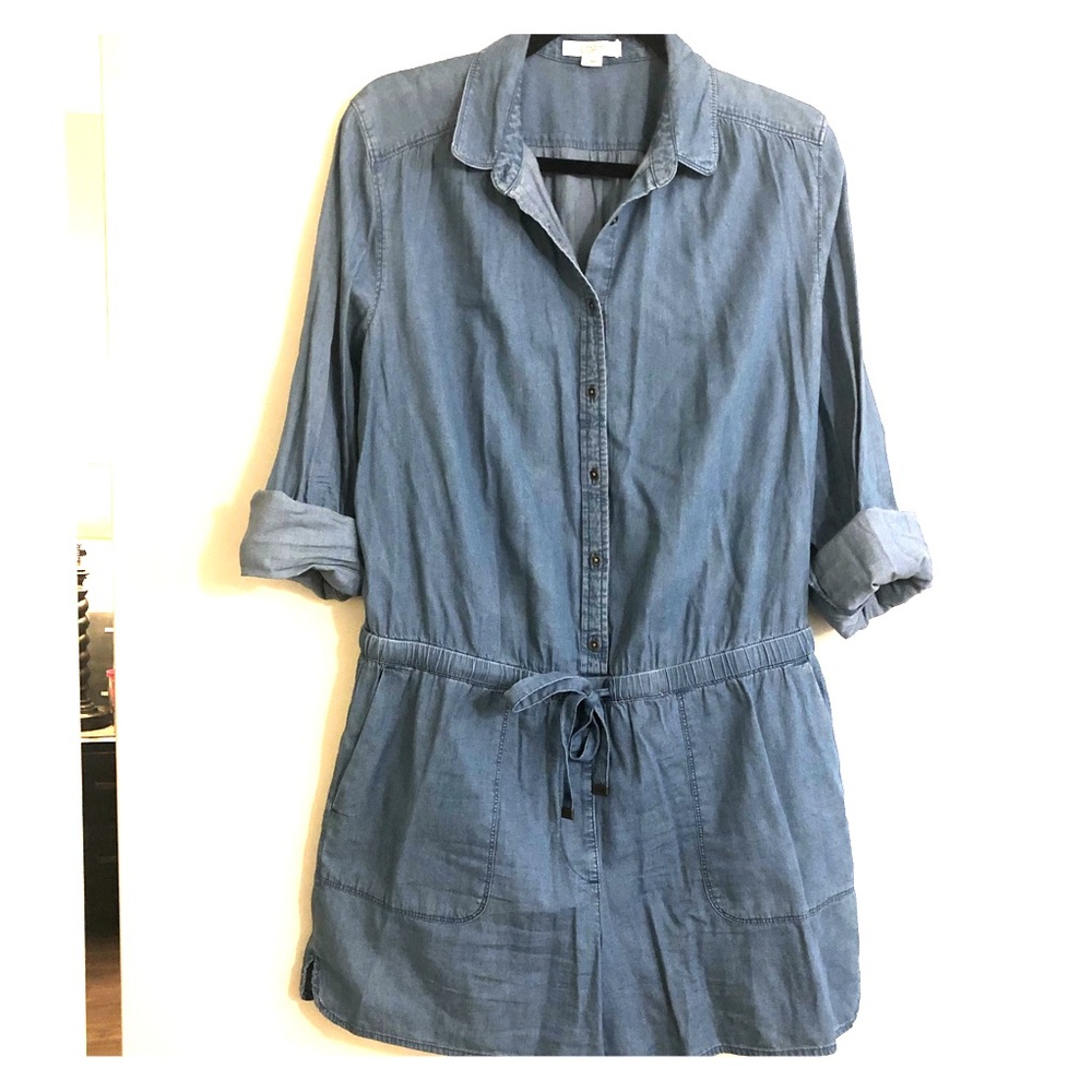 LOFT Chambray Shirt Dress in Light Blue